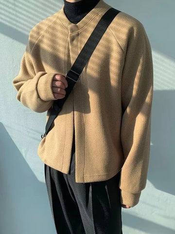 AIDASE  -  Vintage Crew Neck Long Sleeve Sweater Jackets Men Fashion Solid Color Slim Coats 2025 Autumn Casual Knitted Mens Cardigan Tops aidase-shop